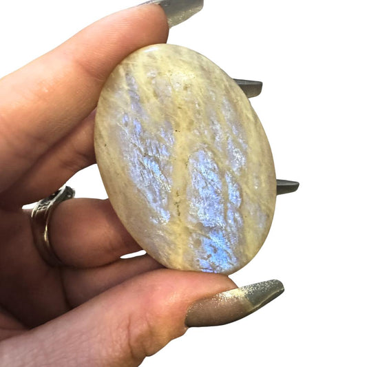 Blue Flash Moonstone Palm Stone