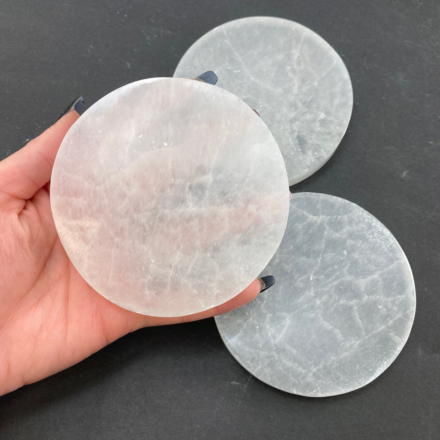 Small Circle Selenite Flat Plate